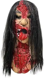 Pigmiss Zombie Mask with Wigs Creepy Bloody Realistic Female Ghostface Mask Scary Halloween Costumes Cosplay Props Adult