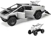 Toy Trucks with Motorcycle for Boys Girl Women Adult Diecast Metal Cybertruck Model Pickup Truck 1/24 Toy Race Cars with Sound and Light Gift Age for 6 Year Up (Black)