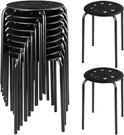 Tuanse 10 Pcs Stacking Stools Set with Metal Frame 17.72'' Portable Stackable Plastic Backless Stool with Round Top for Adult Office Home Kitchen(Black)