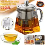 750ML Heat Resistant Glass Teapot with Strainer Filter Infuser TeaPot