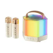 Mini Karaoke Machine for Kids, Portable Bluetooth Karaoke Speaker with 2 Wireless Microphones and Party Lights, Birthday Gifts for Girls Boys, Beige