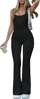 [kejlyouejn] Women Tank Top Yoga Jumpsuit Backless One Piece Romper High Waist Wide Leg Jumpsuit Playsuit