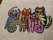 New Hand Painted Needlepoint canvas- 5 Deco Cats
