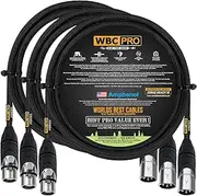 3 Units - 50 CM - WBC-PRO-Quad Ultra-Silent Ultra-Flexible Balanced Star-Quad Cable with Amphenol Male & Female XLR Plugs & Black Tweed Jacket