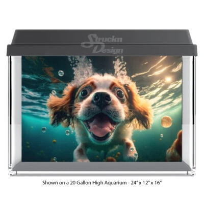Cute White Brown Dog Polyester Fish Tank Glass Backdrop Aquarium Background
