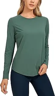 [CRZ YOGA] Pima Cotton Workout Long Sleeve Shirts for Women Athletic Lightweight Yoga Tops Casual Plain T-Shirt