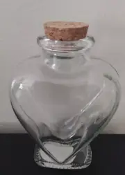 NEW Clear Glass Heart-Shaped Bottle w/ Cork Stopper Vase Gift Decorative 4.25"