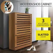 Oak Shoe Cabinet Rack Wooden Shelf Organiser w/3 Drawers Shoes Storage