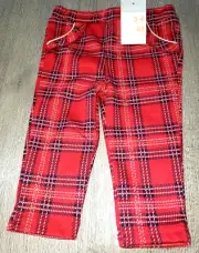 girls NEW RED PLAID CHRISTMAS PANTS size 18/24 month gold sparkle line NICE