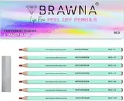 BRAWNA 7 Lip Pro Pencils for Lip Blushing, Brow Mapping, MIcroblading - PMU Pencil with Eyebrow Razor Blade - PMU Supplies - Red