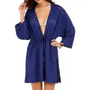 Dotti Mayan Laser-Cut Tunic Cover-Up Size Medium Navy Blue NWT $60
