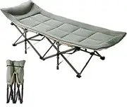 YVYKFZD Camping Cots for Adults, Folding Camping Bed, Portable Single Sleeping Cots with Headrest Design, Supports 485 lbs, for Tent Outdoor Travel (Color : Greyish Green)