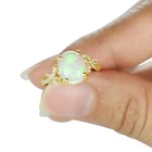 1.80 Ct Ethiopian Opal & Natural Diamond Prong Ring 14K Solid Yellow Gold