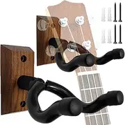 MTSDM 2 Pack Guitar Wall Mount, Black Walnut Guitar Hook Rack, Bass Wall Hook, Hange Holder for Acoustic, Banjo, Bass, Mandolin, Ukulele, Player, Black Walnut Wood Base