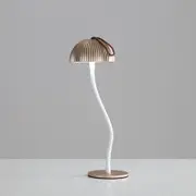 Corrugated Gold Lamp Cap Elegant Curved Stem Mushroom Desk Lamp - Adjustable LED Table Light
