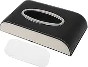 X AUTOHAUX Car Tissue Holder with Anti-Slip Mat Car Tissue Box Organizer with Steel Ring PU 9.45"x5.12"x1.97" Black Beige 1 Pc