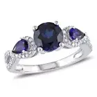 Amour Sterling Silver Created Sapphire and 1/6CT TDW Diamond 3-stone Ring