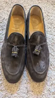 New & Boxed Church's ‘Kingsley 2’ Dark Brown Suede Tassle Loafers Size 12