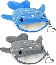 [Krinisou] Cute Whale Shark Coin Purse Pouch, Small Kawaii Funny Animal Plush Change Purse with Zipper for Kids Girls, 2 Whale Sharks, Cartoon