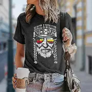Women Summer T Shirt Print Retro Fashion Short Sleeve Tees Casual Printed Tops black S