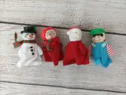 Vintage Christmas Mr & Mrs Claus, Snowman Elf Finger Puppets - Set of 4