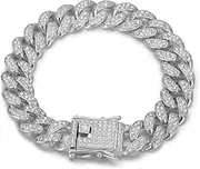 [Yonghao Pavilion] Men's Hip Hop Bracelet Alloy Cuban Chain Full Diamond Men's and Women's Bracelet Hip Hop Style Gold Plated Chain 9in length