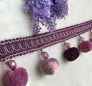 Tassel Fringe Trim, 3 Meters Pompom Ball Ribbon Trim Fringe for Edging Crafts DIY Sofa Curtain Decoration(Purple)