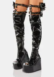 [FAN ALL FLAMES] Patent Heathen Thigh High Boots