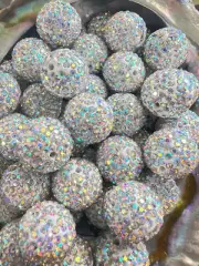 10 PCS - 16mm Silver AB Round Clay Rhinestone Beads
