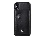 Case for iPhone Xs Max, Leather Wallet Case With Card Pockets Back Flip Shockproof Cover Case-Black