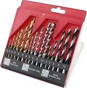 [Hi-Spec] 16pc Compact Multi Steel Drill Bit Box Case Set. HSS Titanium Coated, Brad Points & Masonry Mixed Drill Bits for Metal, Wood, Plastics & Brick