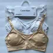 NWT Calvin Klein girls 2 pack seamless bralette bra SMALL 6-6X white nude