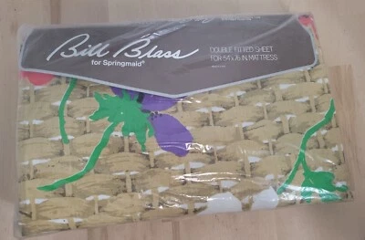 Vintage Bill Blass Springmaid Wondercale Double Fitted Flat Sheet Wicker Bouquet