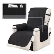 Recliner Sofa Chair Cover with NonSlip Strap Couch Cover Slipcover Pet Protector Black Recliner Chair (Pocket Desigh)
