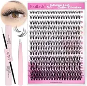 FADLASH DIY Lash Extension Kit Individual Lashes Cluster D Curl Eyelash Extension Kit with Lash Bond and Seal and Lash Applicator Tool for Self Application at Home (30D-0.07D-8-16MIX KIT)