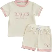 [MERSARIPHY] Big Sister Little Sister Matching Outfit Toddler Baby Girl Waffle Knit Short Sleeve Tops Shorts Set Summer Clothes
