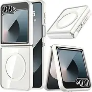[Hensinple] for Samsung Galaxy Z Flip 6 Case Magnetic,Z Flip 6 Case [Compatible with MagSafe] Transparent Slim Shockproof Hard PC Protective Rugged Phone Case Cover for Z Flip 6 5G(White)