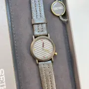 New Vintage 7” Seiko Watch Women’s Gray Leather Round 24mm, Box Bag New Battery