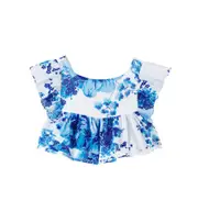 [Poupette St Barth Kids] Poupette St Barth Kids Cycas ruffled floral cotton top Y 2 blue