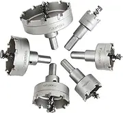 YUENTOEN 6Pcs Carbide Hole Saw Kit, 22-65MM TCT Drill Bit Hole Saw Set for Metal, Stainless Steel, Iron, Wood, Plastic