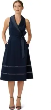 Adrianna Papell Women's Fit Flare Tuxedo Dress Color Midnight Size 10 $189