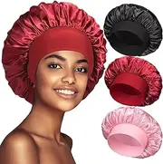 HAYAHARU 2 Pcs Silk Bonnet for Sleeping, Women Satin Bonnet, Silk Sleep Cap Double Layer Hair Hat with Tie Band, Elastic Wide Band Sleep Cap for Natural Curly Braids Hair