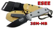 ESEE Model 3 Modified Pommel Serr Blade Coyote Brown Sheath + Molle Back 3SM-MB