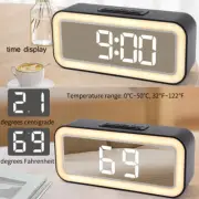 LED Alarm Clock Night Light Mirror Thermometer USB Table 3 Gear Brightness