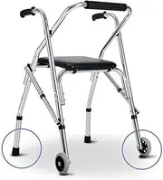 Walker Two-Button Folding Walker with Wheels Seniors Rollator Adult Walkers, Lightweight Adjustable Height Walker, Foldable Aluminum Progressive Mobility Aid Walker Supports (Color : Black)