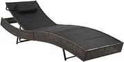 vidaXL Comfortable Sun Lounger - Brown & Black, Poly Rattan and Textilene, Adjustable Backrest, for Patio/Poolside/Garden