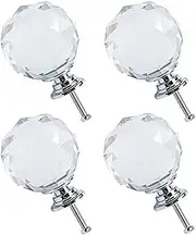 Clear Crystal Furniture Decoration Pull Knobs,4 Pieces Door Knobs Crystal Aluminum Alloy Knobs Round Base Shaped Knob Drawer Pull Handle Furniture Wardrobe Cupboard Dresser, 30x31mm (Color : Silver 1