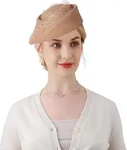 [F FADVES] Women's British Style Pillbox Hats Church Derby Wedding Winter Vintage Fascinator Beret, 100% Wool Felt Veil Hat