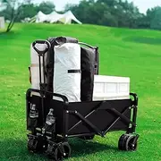 Collapsible Wagon Cart Foldable - Portable Heavy Duty Folding Beach Wagons with Wheels - Outdoor Utility Carts for Groceries, Shopping, Camping, Sports, Garden with Large Capacity - Black
