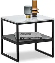 L3 Home Ebonie White Marble Square Side Table, Black